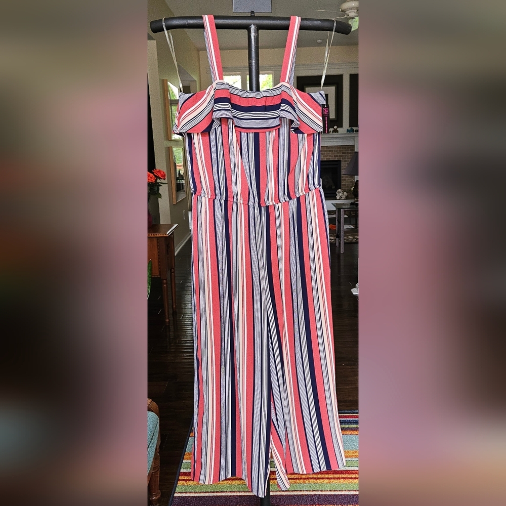 No Boundaries Striped Multicolor Cropped Jumpsuit Summer Romper Womens sz XL